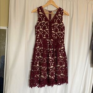She + Sky Burgundy Lace Midi Dress